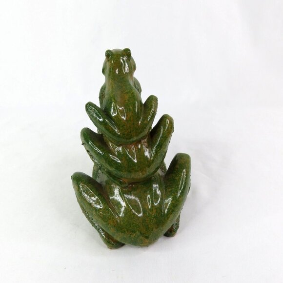 Frog Figurine 3 Stacked Green Frogs  Glazed Realistic 6" x 6" Toad - Picture 6 of 11